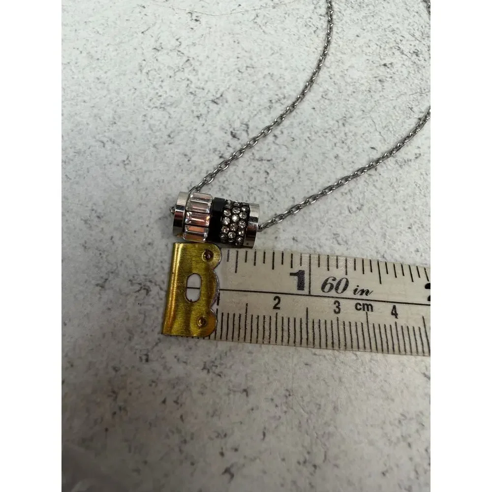 Michael Kors MK Black and Silvertone Rhinestone Barrel Necklace Dainty Layering